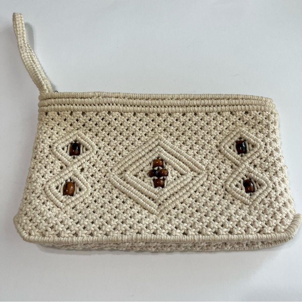Vtg Macramé Beaded Clutch